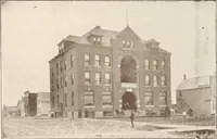 An illustration from A few facts about the city of Saskatoon : something of its past, present and prospects for the future, a city of opportunities. A railway centre. The hub of the great hard wheat area of Central Saskatchewan (1907)