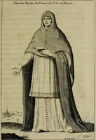 An illustration from Figures des differents habits des chanoines reguliers en ce siecle : auec vn discours sur les habits anciens et modernes de chanoines tant seculiers, que reguliers (1666)