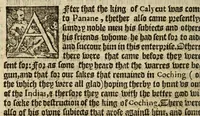 An illustration from The first booke of the Historie of the discouerie and conquest of the East Indias : enterprised by the Portingales in their daungerous nauigations in the time of King Don Iohn, the second of that name : vvhich historie conteineth much varietie of matter, very profitable for all nauigators and not vnpleasaunt to the readers (1582)