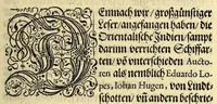 An illustration from Fünfter Theil der Orientalischen Indien, eygentlicher Bericht vnd warhafftige Beschreibung der gantzen volkommenen Reyse oder Schiffart, so die Holländer mit acht Schiffen in die Orientalische Indien, sonderlich aber in die Javanische vnd Molukische Inseln, als Bantam, Banda, vnd Ternate, &c. gethan haben, welche von Amsterdam abgefahren im Jahr 1598. vnd zum Theil Anno 1599. zum Theil aber in Jüngst abgelauffenen 1600. Jahr, : mit grossen Reichthumb von Pfeffer Muscaten, Regelein, vnd anderer köstlichen Würtz, wider anheym gelanget, darinn fleissig beschrieben vnd angezeigt, was ihnen auff der gantzen Reyse Denckwürdiges begegnet vnd zuhanden gangen. (1601)