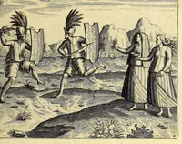 An illustration from Fünfter Theil der Orientalischen Indien, eygentlicher Bericht vnd warhafftige Beschreibung der gantzen volkommenen Reyse oder Schiffart, so die Holländer mit acht Schiffen in die Orientalische Indien, sonderlich aber in die Javanische vnd Molukische Inseln, als Bantam, Banda, vnd Ternate, &c. gethan haben, welche von Amsterdam abgefahren im Jahr 1598. vnd zum Theil Anno 1599. zum Theil aber in Jüngst abgelauffenen 1600. Jahr, : mit grossen Reichthumb von Pfeffer Muscaten, Regelein, vnd anderer köstlichen Würtz, wider anheym gelanget, darinn fleissig beschrieben vnd angezeigt, was ihnen auff der gantzen Reyse Denckwürdiges begegnet vnd zuhanden gangen. (1601)