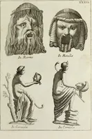 An illustration from Francisci Ficoronii Reg. Lond. Acad. socii dissertatio de larvis scenicis et figuris comicis antiquorum Romanorum, et ex Italica in Latinam linguam versa (1754)