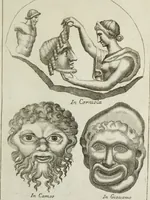 An illustration from Francisci Ficoronii Reg. Lond. Acad. socii dissertatio de larvis scenicis et figuris comicis antiquorum Romanorum, et ex Italica in Latinam linguam versa (1754)