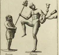 An illustration from Francisci Ficoronii Reg. Lond. Acad. socii dissertatio de larvis scenicis et figuris comicis antiquorum Romanorum, et ex Italica in Latinam linguam versa (1754)