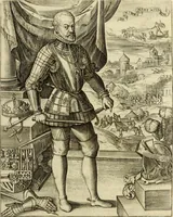 An illustration from Francisci Haraei Annales ducum seu principum Brabantiae totiusq. Belgii : tomi tres : quorum primo solius Brabantiae, secundo Belgii vniti principum res gestae, tertio belgici tumultus, vsque ad inducias anno M. DC. IX. pactas, enarrantur : cum ducum seu principum imaginibus, et breui rerum per omnem Europam illustrium narratione (1623)