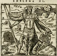 An illustration from Francisci Sanctii Brocensis in inclyta Salmaticensi Academia rhetoricae Graecaeque linguae professoris Comment. in And. Alciati emblemata : nunc denuo multis in locis accurate recognita, & quamplurimis figuris illustrata : cum indice copiosissimo (1573)
