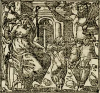 An illustration from Francisci Sanctii Brocensis in inclyta Salmaticensi Academia rhetoricae Graecaeque linguae professoris Comment. in And. Alciati emblemata : nunc denuo multis in locis accurate recognita, & quamplurimis figuris illustrata : cum indice copiosissimo (1573)