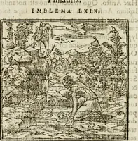 Picture 74 of 217 from Francisci Sanctii Brocensis in inclyta Salmaticensi Academia rhetoricae Graecaeque linguae professoris Comment. in And. Alciati emblemata : nunc denuo multis in locis accurate recognita, & quamplurimis figuris illustrata : cum indice copiosissimo (1573), leaf 231
