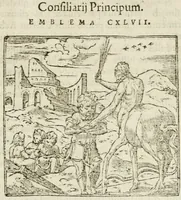 Picture 151 of 217 from Francisci Sanctii Brocensis in inclyta Salmaticensi Academia rhetoricae Graecaeque linguae professoris Comment. in And. Alciati emblemata : nunc denuo multis in locis accurate recognita, & quamplurimis figuris illustrata : cum indice copiosissimo (1573), leaf 424