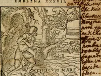 Picture 40 of 212 from Francisci Sanctii Brocensis In inclyta Salmaticensi Academia Rhetoricæ, Graecæque linguæ professoris Comment. in And. Alciati Emblemata : nunc denuò multis in locis accuratè recognita, & quamplurimis figuris illustrata ; cum indice copiosissimo (1573), leaf 164