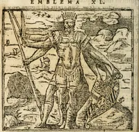 An illustration from Francisci Sanctii Brocensis In inclyta Salmaticensi Academia Rhetoricæ, Graecæque linguæ professoris Comment. in And. Alciati Emblemata : nunc denuò multis in locis accuratè recognita, & quamplurimis figuris illustrata ; cum indice copiosissimo (1573)