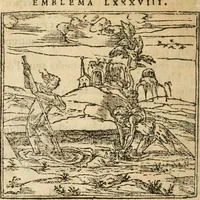 An illustration from Francisci Sanctii Brocensis In inclyta Salmaticensi Academia Rhetoricæ, Graecæque linguæ professoris Comment. in And. Alciati Emblemata : nunc denuò multis in locis accuratè recognita, & quamplurimis figuris illustrata ; cum indice copiosissimo (1573)