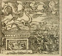 An illustration from Francisci Sanctii Brocensis In inclyta Salmaticensi Academia Rhetoricæ, Graecæque linguæ professoris Comment. in And. Alciati Emblemata : nunc denuò multis in locis accuratè recognita, & quamplurimis figuris illustrata ; cum indice copiosissimo (1573)