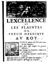 Picture 2 of 7 from La deffense du poëme heroïque [microforme] : avec quelques remarques sur les Oeuvres satyrique du sieur D... dialogue en vers et en prose (1674), leaf 1