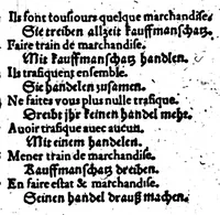 An illustration from Synonymes. C'est à dire plusieurs propos, porpres tant en escrivant qu'en parlant, tirez quasi tous à un mesme sens pour monstrer la richesse de la langue françoise [microforme] (1569)