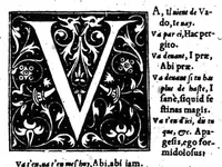 An illustration from Dictionnaire francois-latin, autrement dict, Les mots francois avec les manieres duser dideux, tournez en latin [microforme] (1549)