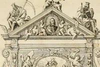 An illustration from Funeral hecho en Roma en la yglesia de Santiago delos españoles à 18 de diciembre de 1665 : a la gloriosa memoria del rei catolico delas Españas nuesro señor D. Felipe quarto el grande en nombre de la nacion española (1666)