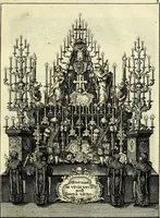 An illustration from Funeris solemnia in lugubri apparatu serenissimo ac eminentiss. DD. Ioanni Theodoro S.R.E. cardinali episcopo Frising, Ratisbon ... : parentata à sereniss. ac potentiss. principe Maximiliano Iosepho duce ac electore Bavariae &&. in templo elect. clericor. regul. theatinor, et ab ijsdem adornata (1763)