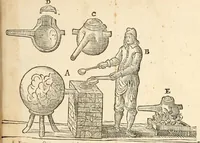 An illustration from Furni novi philosophici, sive, Descriptio artis destillatoriae novae : nec non spirituum, oleorum, florum, aliorumque medicamentorum illius beneficio, facilimâ quâdam & peculiari viâ è vegetabilibus, animalibus & mineralibus, conficiendorum & quidem magno cum lucro; agens quoque de illorum usu tàm chymico quàm medico (1651)