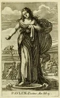 An illustration from Gallerye der uitmuntende vrouwen : of der zelver deugden en ondeugden, in byschriften en sneldichten, vertoond, met verklaaringen konstplaaten verrijkt (1690)