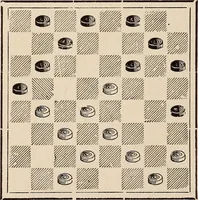 An illustration from The game of draughts, Flora Temple branch of the single corner opening; an analysis and compilation of over two hundred and eighty variations (1898)