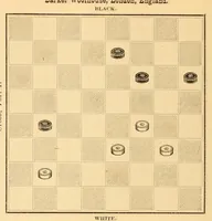 An illustration from The game of draughts. Selected problems, embracing critical positions from games by the best players of Great Britain and America (1881)