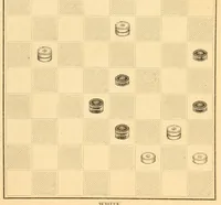 An illustration from The game of draughts. Selected problems, embracing critical positions from games by the best players of Great Britain and America (1881)