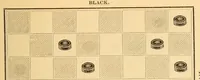 An illustration from The game of draughts. Selected problems, embracing critical positions from games by the best players of Great Britain and America (1881)