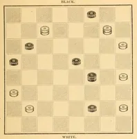 An illustration from The game of draughts. Selected problems, embracing critical positions from games by the best players of Great Britain and America (1881)