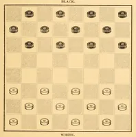 An illustration from The game of draughts. Selected problems, embracing critical positions from games by the best players of Great Britain and America (1881)