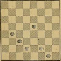 An illustration from The game of draughts; simplified and illustrated with diagrams. Founded on the games of Andrew Anderson (1881)