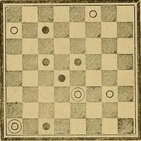 An illustration from The game of draughts; simplified and illustrated with diagrams. Founded on the games of Andrew Anderson (1881)