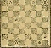An illustration from The game of draughts; simplified and illustrated with diagrams. Founded on the games of Andrew Anderson (1881)