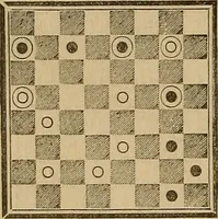 An illustration from The game of draughts; simplified and illustrated with diagrams. Founded on the games of Andrew Anderson (1881)