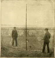 An illustration from The games of lawn hockey, tether ball, golf-croquet, hand tennis, volley ball, hand polo, wicket polo, laws of badminton, drawing room hockey, garden hockey (1903)