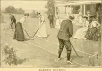 An illustration from The games of lawn hockey, tether ball, golf-croquet, hand tennis, volley ball, hand polo, wicket polo, laws of badminton, drawing room hockey, garden hockey (1903)