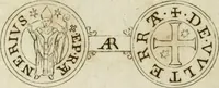 An illustration from Gasparis Aloysii Oderici ... Dissertationes et adnotationes in aliquot ineditas veterum inscriptiones et numismata accedunt inscriptiones et monumenta quae extant in bibliotheca monachorum camaldulensium S. Gregorii in Monte Coelio explicationibvs illvstrata (1765)