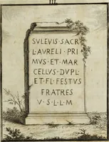 An illustration from Gasparis Aloysii Oderici ... Dissertationes et adnotationes in aliquot ineditas veterum inscriptiones et numismata accedunt inscriptiones et monumenta quae extant in bibliotheca monachorum camaldulensium S. Gregorii in Monte Coelio explicationibvs illvstrata (1765)