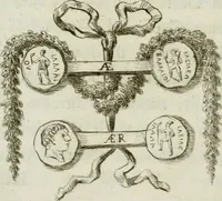 An illustration from Gasparis AloysI OdericI Societatis Iesu Academici Etrusci ad Caietanum Marinium De argenteo Orcitirigis numo coniecturae (1767)