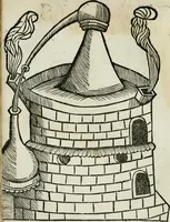 An illustration from Geberis philosophi perspicacissimi, summa perfectionis magisterii in sua natura ex Bibliothecae Vaticanae exemplari undecunq[ue] : emendatissimo nuper edita, cum quorundam capituloru[m], vasorum, & fornacum, in uolumine aliàs mendosissimè impresso omissorum : libriq[ue] inuestigationis magisterij & testamenti eiusdem Geberis, ac Aurei triu[m] uerborum libelli et Auicennae summi medici & acutissimi philosophi mineralium additio[n]e castigatissima (1542)