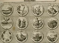 Picture 9 of 34 from Gedancken Muster und Anleitungen : worinen eine grosse Zahl nicht allein Sumarischer sondern auch Moral: emblematischen Figuren in vier Sprachen als Lat: Franz: Ital: und Teutsch vorstellet samt noch eines Stambuchs schöner Anweisungen woraus bey jeder Gelegenheit aus solchen etwas kan gezogen werden (1700), leaf 20