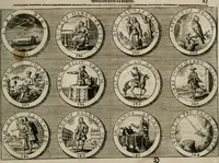 Picture 13 of 34 from Gedancken Muster und Anleitungen : worinen eine grosse Zahl nicht allein Sumarischer sondern auch Moral: emblematischen Figuren in vier Sprachen als Lat: Franz: Ital: und Teutsch vorstellet samt noch eines Stambuchs schöner Anweisungen woraus bey jeder Gelegenheit aus solchen etwas kan gezogen werden (1700), leaf 28