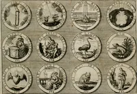 An illustration from Gedancken Muster und Anleitungen : worinen eine grosse Zahl nicht allein Sumarischer sondern auch Moral: emblematischen Figuren in vier Sprachen als Lat: Franz: Ital: und Teutsch vorstellet samt noch eines Stambuchs schöner Anweisungen woraus bey jeder Gelegenheit aus solchen etwas kan gezogen werden (1700)
