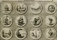 An illustration from Gedancken Muster und Anleitungen : worinen eine grosse Zahl nicht allein Sumarischer sondern auch Moral: emblematischen Figuren in vier Sprachen als Lat: Franz: Ital: und Teutsch vorstellet samt noch eines Stambuchs schöner Anweisungen woraus bey jeder Gelegenheit aus solchen etwas kan gezogen werden (1700)
