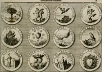 Picture 25 of 34 from Gedancken Muster und Anleitungen : worinen eine grosse Zahl nicht allein Sumarischer sondern auch Moral: emblematischen Figuren in vier Sprachen als Lat: Franz: Ital: und Teutsch vorstellet samt noch eines Stambuchs schöner Anweisungen woraus bey jeder Gelegenheit aus solchen etwas kan gezogen werden (1700), leaf 54
