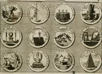 An illustration from Gedancken Muster und Anleitungen : worinen eine grosse Zahl nicht allein Sumarischer sondern auch Moral: emblematischen Figuren in vier Sprachen als Lat: Franz: Ital: und Teutsch vorstellet samt noch eines Stambuchs schöner Anweisungen woraus bey jeder Gelegenheit aus solchen etwas kan gezogen werden (1700)