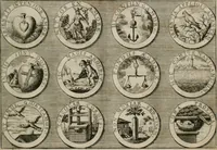 Picture 31 of 34 from Gedancken Muster und Anleitungen : worinen eine grosse Zahl nicht allein Sumarischer sondern auch Moral: emblematischen Figuren in vier Sprachen als Lat: Franz: Ital: und Teutsch vorstellet samt noch eines Stambuchs schöner Anweisungen woraus bey jeder Gelegenheit aus solchen etwas kan gezogen werden (1700), leaf 66