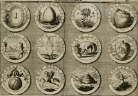 Picture 33 of 34 from Gedancken Muster und Anleitungen : worinen eine grosse Zahl nicht allein Sumarischer sondern auch Moral: emblematischen Figuren in vier Sprachen als Lat: Franz: Ital: und Teutsch vorstellet samt noch eines Stambuchs schöner Anweisungen woraus bey jeder Gelegenheit aus solchen etwas kan gezogen werden (1700), leaf 70