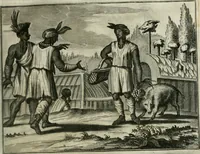 An illustration from Gedenkwaerdig bedryf der Nederlandsche Oost-Indische maetschappye, op de kuste en in het keizerrijk van Taising of Sina: behelzende het tweede gezandschap aen den onder-koning Singlamong en veldheer Taising Lipoui; door Jan van Kampen en Konstantyn Nobel. Vervolgt met een verhael van het voorgevallen des jaers zestien hondert drie ein vier en zestig, op de kust van Sina, en ontrent d'eilanden Tayowan, Formosa, Ay en Quemuy, onder 't gezag van Balthasar Bort: en het derde gezandschap aen Konchy, Tartarsche keizer van Sina en Oost-Tartarye: onder beleit van Zijne Ed. Pieter van Hoorn. Beneffens een beschryving van geheel Sina. Verciert doorgaens met verscheide kopere platen (1670)