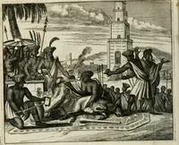 An illustration from Gedenkwaerdig bedryf der Nederlandsche Oost-Indische maetschappye, op de kuste en in het keizerrijk van Taising of Sina: behelzende het tweede gezandschap aen den onder-koning Singlamong en veldheer Taising Lipoui; door Jan van Kampen en Konstantyn Nobel. Vervolgt met een verhael van het voorgevallen des jaers zestien hondert drie ein vier en zestig, op de kust van Sina, en ontrent d'eilanden Tayowan, Formosa, Ay en Quemuy, onder 't gezag van Balthasar Bort: en het derde gezandschap aen Konchy, Tartarsche keizer van Sina en Oost-Tartarye: onder beleit van Zijne Ed. Pieter van Hoorn. Beneffens een beschryving van geheel Sina. Verciert doorgaens met verscheide kopere platen (1670)